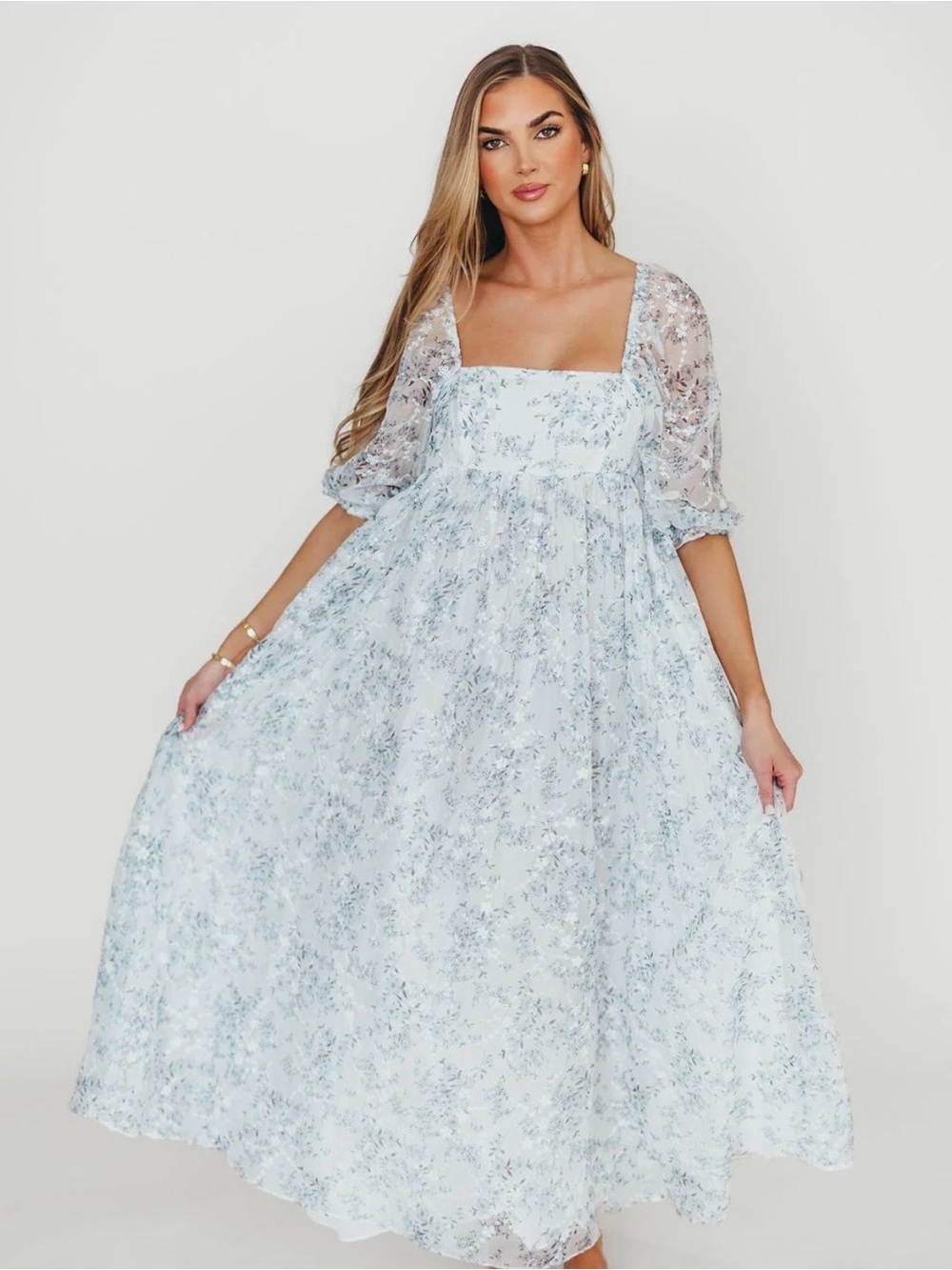 Women's Light Blue Floral Maxi Dress - Picture 5 of 6